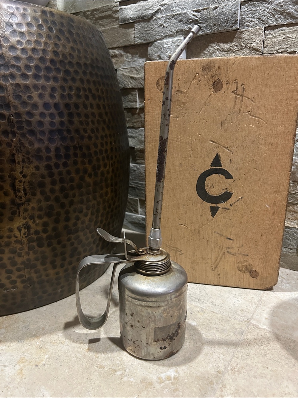 Vintage Metal Thumb Pump Oiler Can- Silver